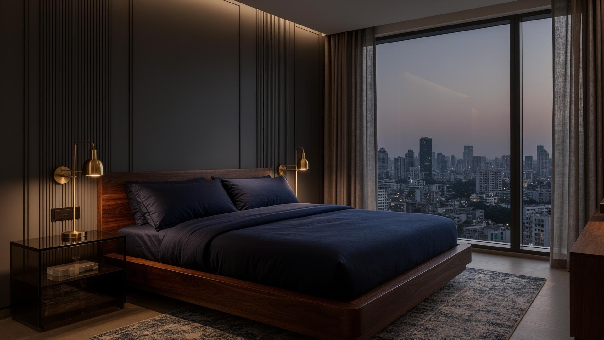 Penthouse Nocturne — Bedroom in Cyber City, Gurugram, designed by Metaphore Designs Studio