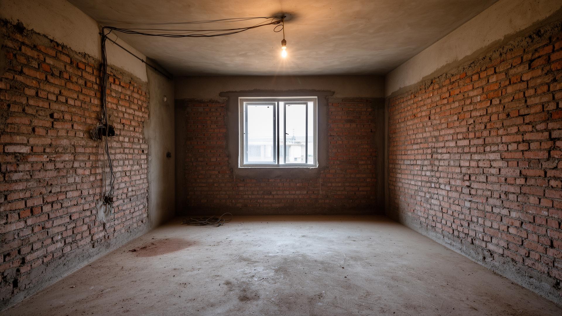 Raw apartment shell before luxury interior renovation